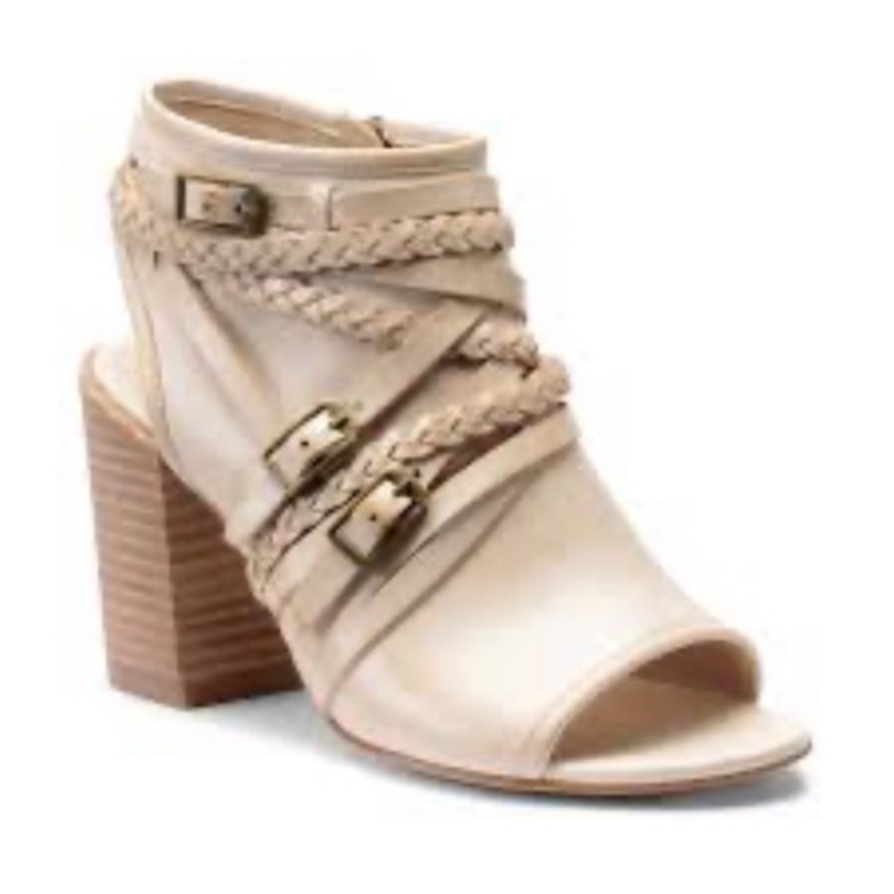 ISOLA LEONORA OPEN-TOE STACK-HEEL TAN LEATHER STRAPPY SANDALS ANKLE BOOTIE Sz 9